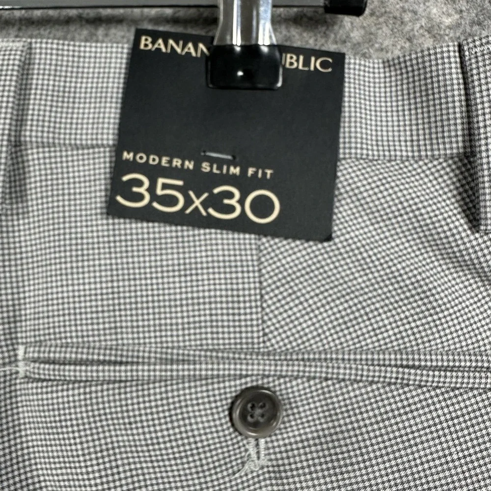 Banana‎ Republic Dress Pants Mens 35x30 Gray Wool Modern Slim Fit Nanotex Check